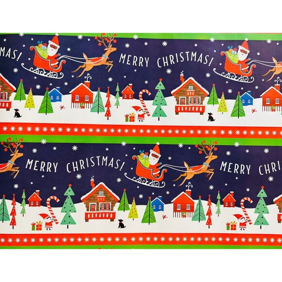 Hallmark Wrapping Paper Christmas Mahogany Santa Sled Blue 40 sq ft Roll Holiday - Picture 1 of 2